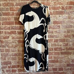 Corey Lynn Calter Black and Cream Horse Print Midi Dress